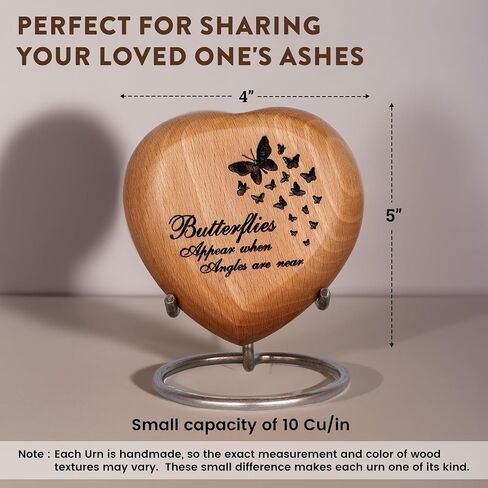Classic Heart Shaped Wooden Urns for Human Ashes | Adult - Male, Female | Cremation Memorial Ash Urn | Natural Beech Wood Small Keepsake Urn - 4 Inches, 1 Pc in Saudi Arabia