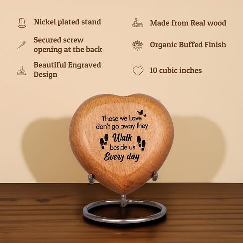 Classic Heart Shaped Wooden Urns for Human Ashes | Adult - Male, Female | Cremation Memorial Ash Urn | Natural Beech Wood Small Keepsake Urn - 4 Inches, 1 Pc in Saudi Arabia