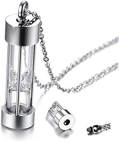 Time Memory Hourglass Glass Cremation Jewelry Urn Necklace for Ashes Urn Jewelry Cremation Jewelry Keepsake Memorial (Glass-Silver) in Saudi Arabia
