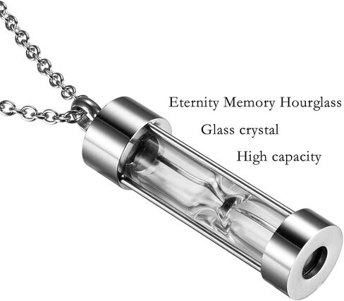 Time Memory Hourglass Glass Cremation Jewelry Urn Necklace for Ashes Urn Jewelry Cremation Jewelry Keepsake Memorial (Glass-Silver) in Saudi Arabia