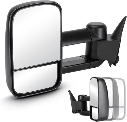 زوج من مرايا السحب مناسبة لسيارة Chevy GMC 88-1998 C/K 1500، 88-2000 C/K 2500 K3500، 88-2001 C3500، 92-1999 سوبربان C/K 1500 C/K 2500، 92-2000 تاهو يوكون، مع الطي اليدوي/التلسكوب in Kuwait