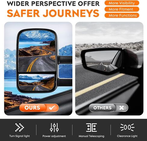 زوج من مرايا السحب مناسبة لسيارة Chevy GMC 88-1998 C/K 1500، 88-2000 C/K 2500 K3500، 88-2001 C3500، 92-1999 سوبربان C/K 1500 C/K 2500، 92-2000 تاهو يوكون، مع الطي اليدوي/التلسكوب in Kuwait