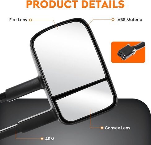 زوج من مرايا السحب مناسبة لسيارة Chevy GMC 88-1998 C/K 1500، 88-2000 C/K 2500 K3500، 88-2001 C3500، 92-1999 سوبربان C/K 1500 C/K 2500، 92-2000 تاهو يوكون، مع الطي اليدوي/التلسكوب in Kuwait