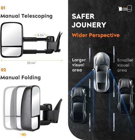 زوج من مرايا السحب مناسبة لسيارة Chevy GMC 88-1998 C/K 1500، 88-2000 C/K 2500 K3500، 88-2001 C3500، 92-1999 سوبربان C/K 1500 C/K 2500، 92-2000 تاهو يوكون، مع الطي اليدوي/التلسكوب in Kuwait