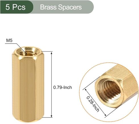 5 قطع فواصل M5 من YOKIVE، صواميل نحاسية سداسية PCB، تحافظ على ثبات الارتفاع، رائعة للوحة الأم، لوحة الدوائر، الإلكترونيات (لون ذهبي، 20 مم) in Kuwait