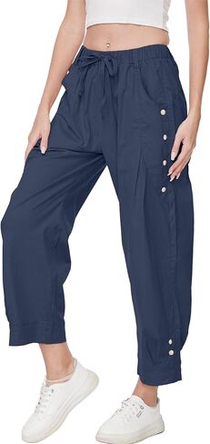 Women's Wide Leg Capri Pants Drawstring Elastic Waist Casual Pants Loose Fit Cinch Bottom Cropped Trousers with Pockets in Saudi Arabia