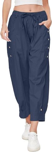 Women's Wide Leg Capri Pants Drawstring Elastic Waist Casual Pants Loose Fit Cinch Bottom Cropped Trousers with Pockets in Saudi Arabia
