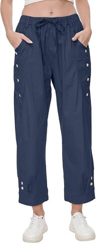 Women's Wide Leg Capri Pants Drawstring Elastic Waist Casual Pants Loose Fit Cinch Bottom Cropped Trousers with Pockets in Saudi Arabia