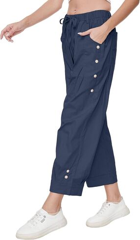 Women's Wide Leg Capri Pants Drawstring Elastic Waist Casual Pants Loose Fit Cinch Bottom Cropped Trousers with Pockets in Saudi Arabia
