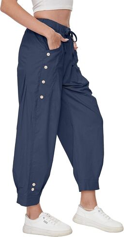 Women's Wide Leg Capri Pants Drawstring Elastic Waist Casual Pants Loose Fit Cinch Bottom Cropped Trousers with Pockets in Saudi Arabia