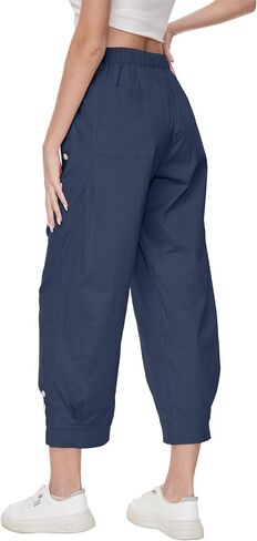 Women's Wide Leg Capri Pants Drawstring Elastic Waist Casual Pants Loose Fit Cinch Bottom Cropped Trousers with Pockets in Saudi Arabia