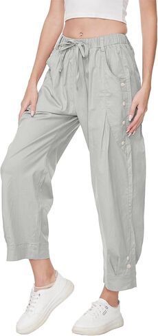 Women's Wide Leg Capri Pants Drawstring Elastic Waist Casual Pants Loose Fit Cinch Bottom Cropped Trousers with Pockets in Saudi Arabia