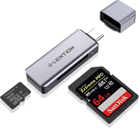 LENTION USB C to SD/Micro SD Card Reader, Type C SD 3.0 Card Adapter Compatible 2021-2016 MacBook Pro 13/15/16, New Mac Air/iPad Pro/Surface, Samsung S20/S10/S9/S8/Plus/Note, More (CB-C7, Space Gray) in Saudi Arabia