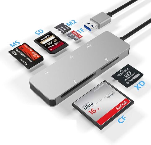 قارئ بطاقات XD، قارئ بطاقات ذاكرة USB 3.0 (5Gps) عالي السرعة TF/SD/MS/M2/XD/CF للكاميرا، قارئ بطاقات صور USB 3.0 XD من الألومنيوم in Kuwait