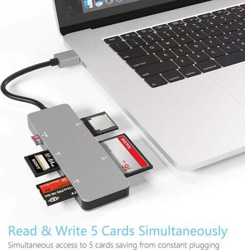 قارئ بطاقات XD، قارئ بطاقات ذاكرة USB 3.0 (5Gps) عالي السرعة TF/SD/MS/M2/XD/CF للكاميرا، قارئ بطاقات صور USB 3.0 XD من الألومنيوم in Kuwait