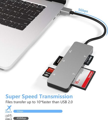 قارئ بطاقات XD، قارئ بطاقات ذاكرة USB 3.0 (5Gps) عالي السرعة TF/SD/MS/M2/XD/CF للكاميرا، قارئ بطاقات صور USB 3.0 XD من الألومنيوم in Kuwait