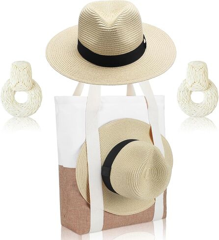 3 Pcs Boho Beach Bag and Hat with Hat Holder for Women Summer Travel Tote Bag Earrings for Vacation in Saudi Arabia