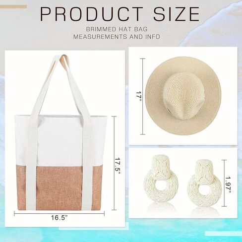 3 Pcs Boho Beach Bag and Hat with Hat Holder for Women Summer Travel Tote Bag Earrings for Vacation in Saudi Arabia