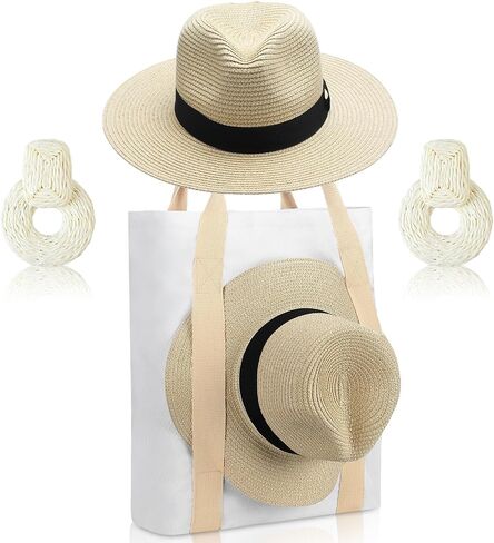 3 Pcs Boho Beach Bag and Hat with Hat Holder for Women Summer Travel Tote Bag Earrings for Vacation in Saudi Arabia