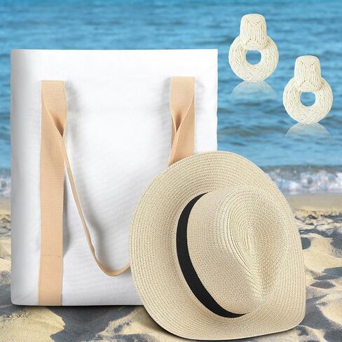 3 Pcs Boho Beach Bag and Hat with Hat Holder for Women Summer Travel Tote Bag Earrings for Vacation in Saudi Arabia
