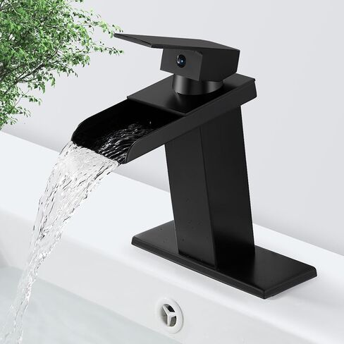 Black Waterfall Bathroom Faucet Single Handle Sink Vanity Faucets with Pop Up Drain 1 Or 3 Hole 4 Inch Bathroom Sink Faucet Water Mixer Tap Lavatory Sink Faucet Solid Brass Matte Black in Saudi Arabia