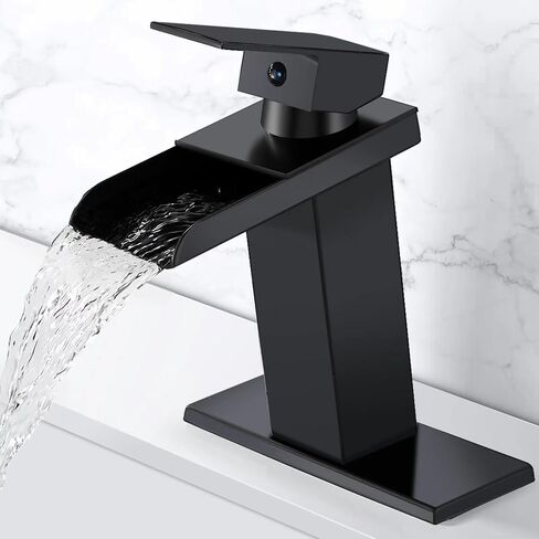 Black Waterfall Bathroom Faucet Single Handle Sink Vanity Faucets with Pop Up Drain 1 Or 3 Hole 4 Inch Bathroom Sink Faucet Water Mixer Tap Lavatory Sink Faucet Solid Brass Matte Black in Saudi Arabia
