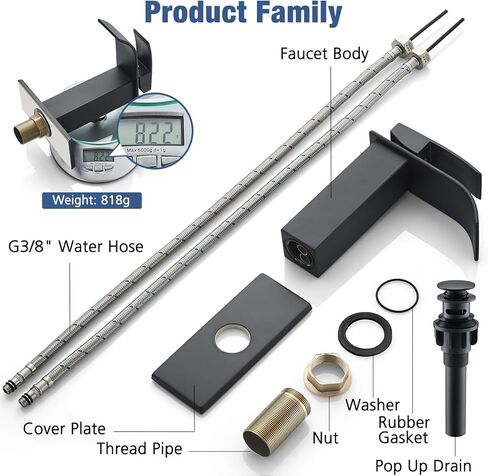 صنبور حمام شلال أسود بمقبض واحد صنابير حوض الغرور مع استنزاف منبثق 1 أو 3 فتحات 4 بوصة صنبور حوض الحمام خلاط مياه صنبور حوض مرحاض صنبور نحاس صلب غير لامع أسود in Kuwait