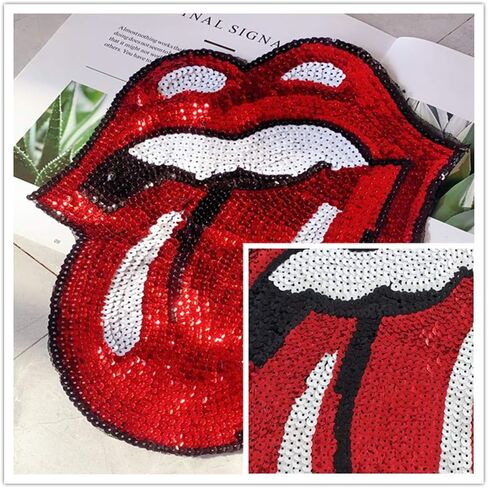 بقع الترتر الشفاه خياطة أو الحديد على كبير الكرتون الفم اللسان الشفاه الترتر بقع DIY يزين الحرفية متوافق هوديس تي شيرت الجينز جاكيتات in Kuwait