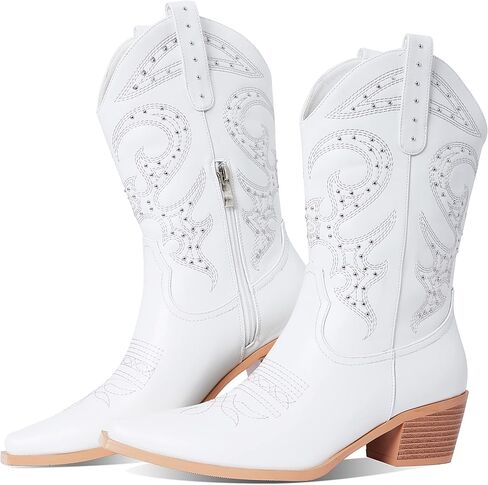 MeiLuSi راعية البقر أحذية رعاة البقر للنساء مطرزة أحذية رعاة البقر مرصعة الأحذية الغربية الجانب سستة حجم 10 in Kuwait