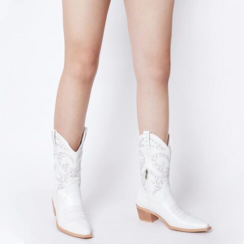 MeiLuSi راعية البقر أحذية رعاة البقر للنساء مطرزة أحذية رعاة البقر مرصعة الأحذية الغربية الجانب سستة حجم 10 in Kuwait