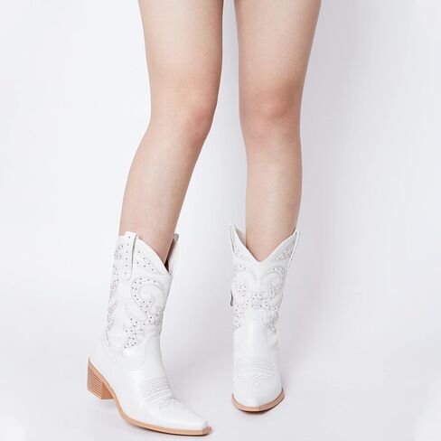 MeiLuSi راعية البقر أحذية رعاة البقر للنساء مطرزة أحذية رعاة البقر مرصعة الأحذية الغربية الجانب سستة حجم 10 in Kuwait