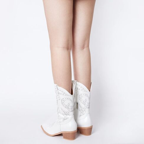 MeiLuSi راعية البقر أحذية رعاة البقر للنساء مطرزة أحذية رعاة البقر مرصعة الأحذية الغربية الجانب سستة حجم 10 in Kuwait