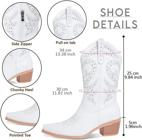 MeiLuSi راعية البقر أحذية رعاة البقر للنساء مطرزة أحذية رعاة البقر مرصعة الأحذية الغربية الجانب سستة حجم 10 in Kuwait