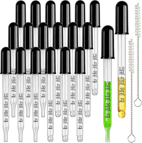 Glass Eye Dropper for Essential Oils, 1ml 20pcs Pipettes Dropper with Black Rubber Head&Clean Brush, 1ml Dropper Measured for Liquid Medicine Cusp-Tip, Bent-Tip Dropper in Saudi Arabia