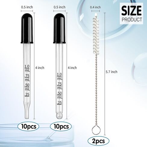 Glass Eye Dropper for Essential Oils, 1ml 20pcs Pipettes Dropper with Black Rubber Head&Clean Brush, 1ml Dropper Measured for Liquid Medicine Cusp-Tip, Bent-Tip Dropper in Saudi Arabia