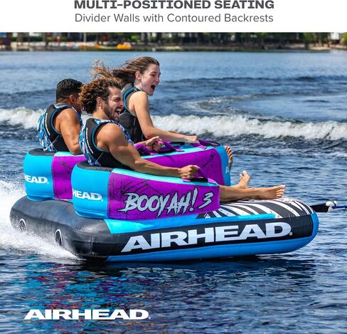 Airhead Booyah Towable Tubes 2-3 Rider Towable Tube for Boating and Water Sports Kwik-Connect Tow System Full Nylon Cover Bolster Fins Patented Speed Valve Boat Tubes and Towables in Saudi Arabia