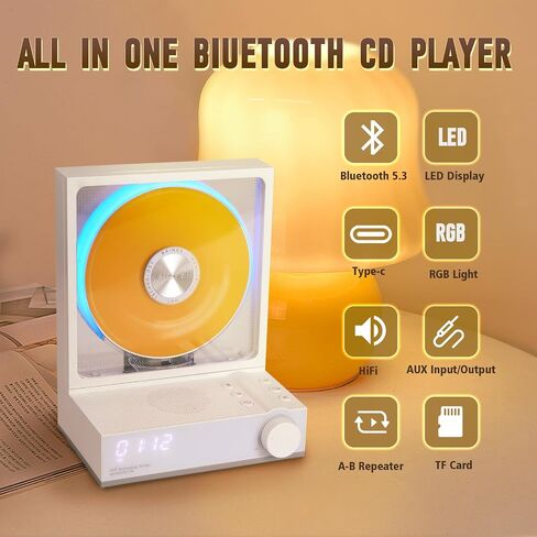 Bluetooth CD Player Portable, Small Music CD Players for Home, Portable CD Player with Speakers, RGB Color Light, Timer, Optical Audio Output Jack Multifunctional Desktop CD Player（Grey） in Saudi Arabia