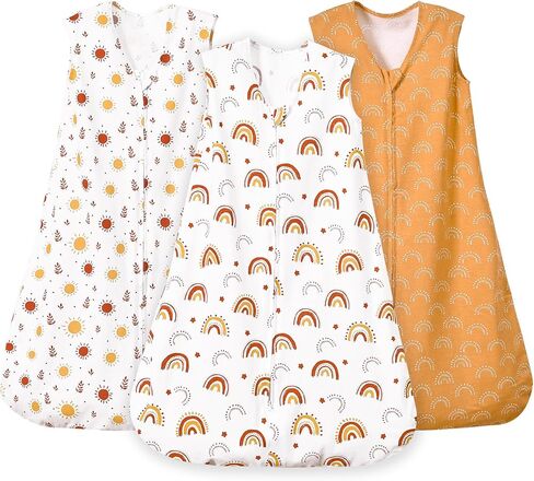 PHF 100% Organic Cotton Baby Sleep Sack 6-12 Months, Soft Lightweight Wearable Blanket for Babies, 2-Way Zipper 0.3 TOG Comfy Toddler Sleeping Sack 3 Pack for Boys Girls Neutral, Pink Floral (Medium) in Saudi Arabia