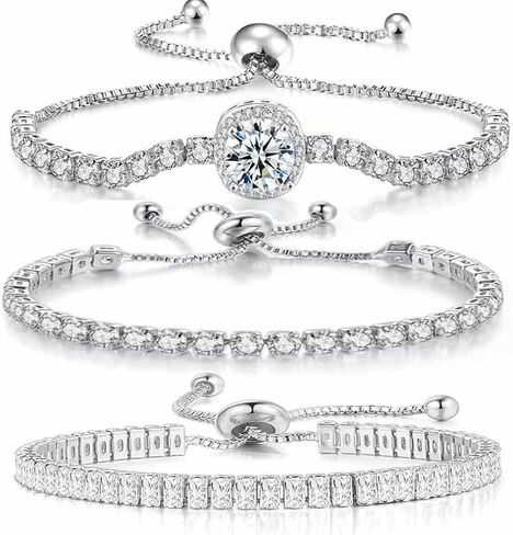 Dainty Tennis Bracelet for Women Adjustable Slider 14K Gold Plated Charm Bracelets for Women Trendy with Sparkling Diamond Cubic Zirconia Fashion Jewelry Gifts for Wowen Girls in Saudi Arabia