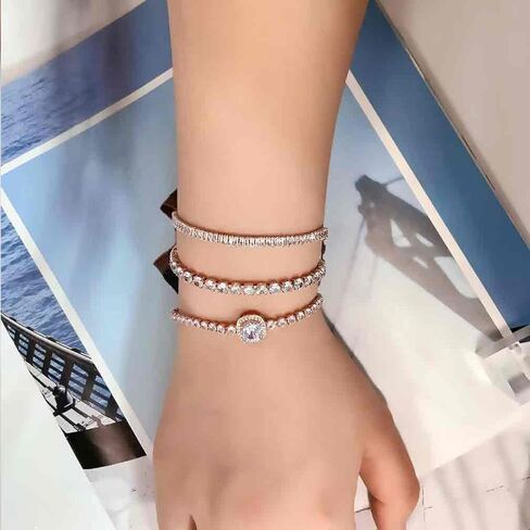 Dainty Tennis Bracelet for Women Adjustable Slider 14K Gold Plated Charm Bracelets for Women Trendy with Sparkling Diamond Cubic Zirconia Fashion Jewelry Gifts for Wowen Girls in Saudi Arabia