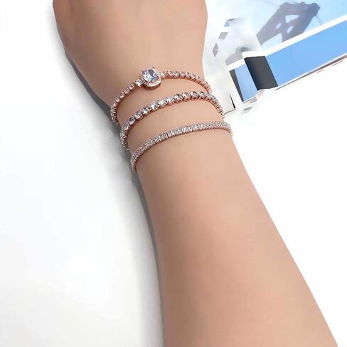 Dainty Tennis Bracelet for Women Adjustable Slider 14K Gold Plated Charm Bracelets for Women Trendy with Sparkling Diamond Cubic Zirconia Fashion Jewelry Gifts for Wowen Girls in Saudi Arabia