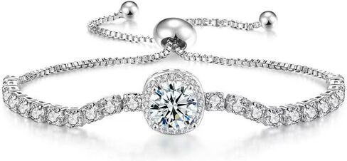 Dainty Tennis Bracelet for Women Adjustable Slider 14K Gold Plated Charm Bracelets for Women Trendy with Sparkling Diamond Cubic Zirconia Fashion Jewelry Gifts for Wowen Girls in Saudi Arabia