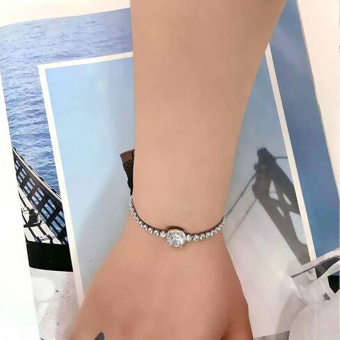 Dainty Tennis Bracelet for Women Adjustable Slider 14K Gold Plated Charm Bracelets for Women Trendy with Sparkling Diamond Cubic Zirconia Fashion Jewelry Gifts for Wowen Girls in Saudi Arabia