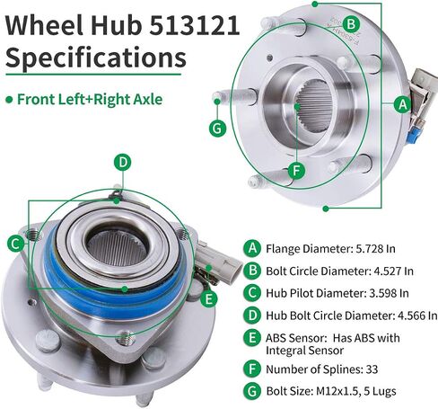 HICKS 513121 Front Wheel Hub Bearing Assembly Compatible with 2000-2013 Chevy Impala (FWD Only), 1997-2005 Buick Century (FWD Only), 1997-2005 Cadillac Deville (FWD Only) in Saudi Arabia