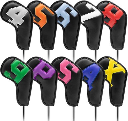 مجموعة أغطية رأس Barudan Golf Iron Club أغطية الرأس لـ Callaway Ping S5 - رقم ملون كبير - رقبة طويلة - جلد PU أسود يناسب نوادي الجولف ذات الحجم الصغير القياسي 10 قطع/الحزمة (أسود + رقم اللون) in Saudi Arabia