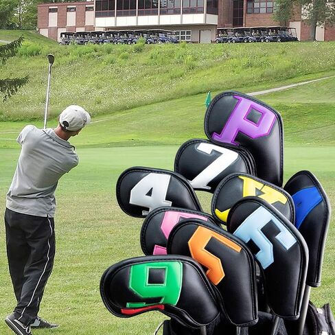 مجموعة أغطية رأس Barudan Golf Iron Club أغطية الرأس لـ Callaway Ping S5 - رقم ملون كبير - رقبة طويلة - جلد PU أسود يناسب نوادي الجولف ذات الحجم الصغير القياسي 10 قطع/الحزمة (أسود + رقم اللون) in Saudi Arabia