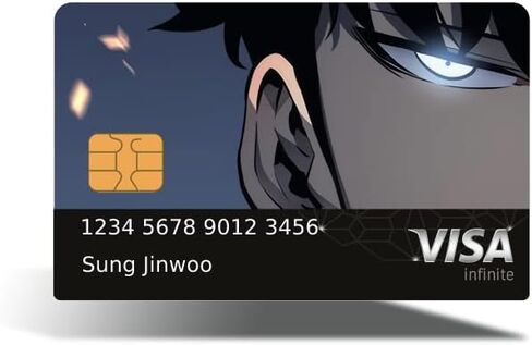 WeebNation Solo Leveling - Sung Jinwoo - 4 قطع من ملصقات بطاقات الرسوم المتحركة للخصم، وجلد بطاقة الائتمان - غطاء وتخصيص بطاقة البنك - غطاء بطاقة مقاوم للتمزق، مقاوم للماء - أعلى جودة، بدون فقاعات in Kuwait