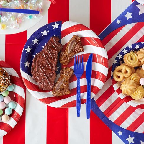 JOYIN 180 Pcs Patriotic Party Supplies Dinnerware Set of 30 Plates,30 Napkins,30 Paper Cups and 90 Plastic Utensils for 4th of July Celebration, Memorial Day, Patriotic Party Decoration (Serves 30) in Saudi Arabia