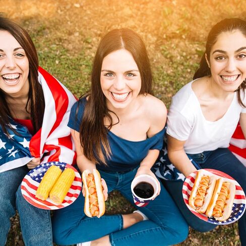 JOYIN 180 Pcs Patriotic Party Supplies Dinnerware Set of 30 Plates,30 Napkins,30 Paper Cups and 90 Plastic Utensils for 4th of July Celebration, Memorial Day, Patriotic Party Decoration (Serves 30) in Saudi Arabia