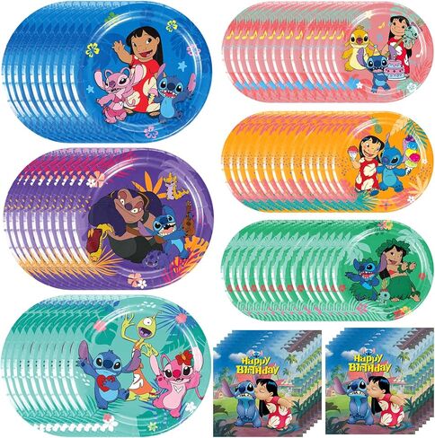 Stitch Birthday Party Supplies, Stitch Party Plates Disposable lStitch Plates and Napkins for Kids lilo Stitch Birthday Decorations, Serves 30 in Kuwait